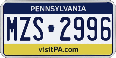 PA license plate MZS2996