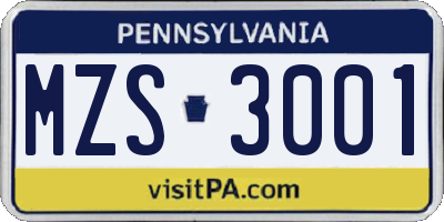 PA license plate MZS3001
