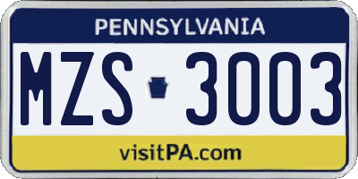 PA license plate MZS3003