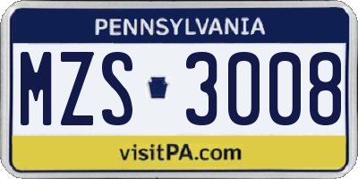 PA license plate MZS3008