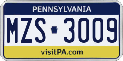 PA license plate MZS3009