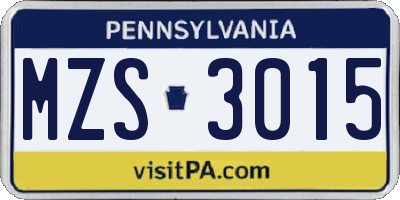 PA license plate MZS3015