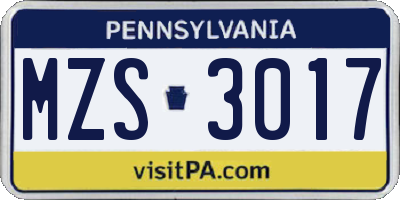 PA license plate MZS3017