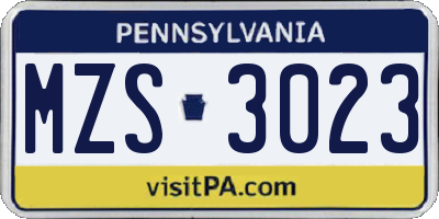 PA license plate MZS3023