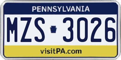 PA license plate MZS3026