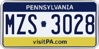 PA license plate MZS3028