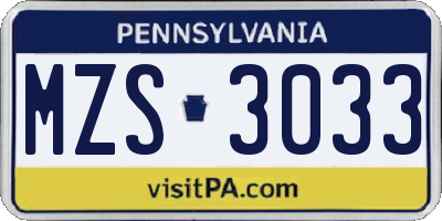PA license plate MZS3033