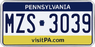 PA license plate MZS3039