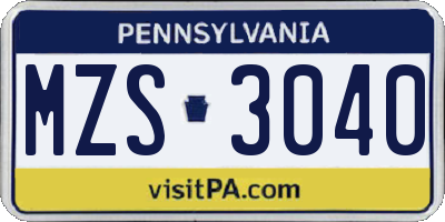 PA license plate MZS3040