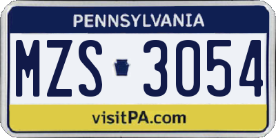 PA license plate MZS3054