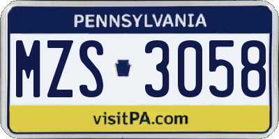 PA license plate MZS3058