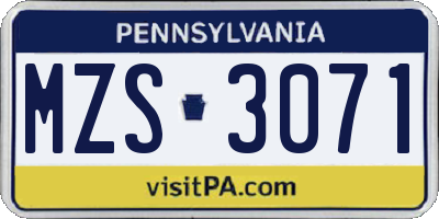 PA license plate MZS3071