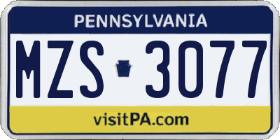 PA license plate MZS3077