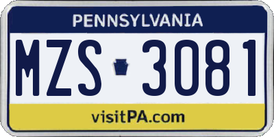 PA license plate MZS3081