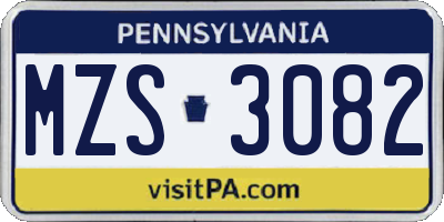 PA license plate MZS3082
