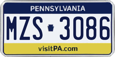 PA license plate MZS3086
