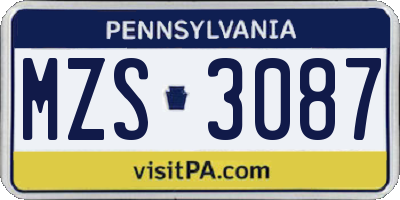 PA license plate MZS3087