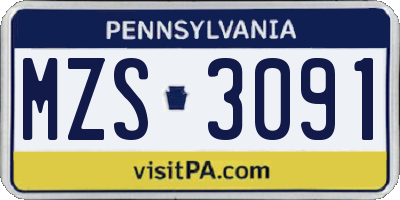 PA license plate MZS3091