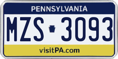 PA license plate MZS3093