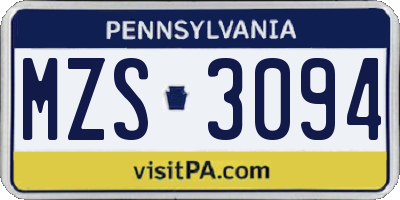 PA license plate MZS3094