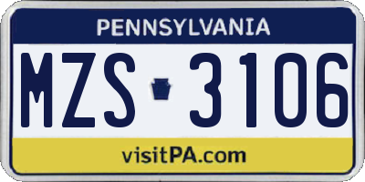 PA license plate MZS3106