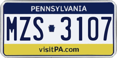 PA license plate MZS3107