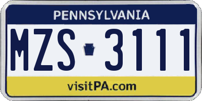 PA license plate MZS3111