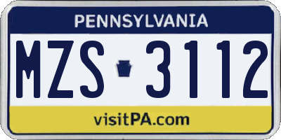 PA license plate MZS3112