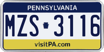 PA license plate MZS3116
