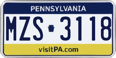 PA license plate MZS3118