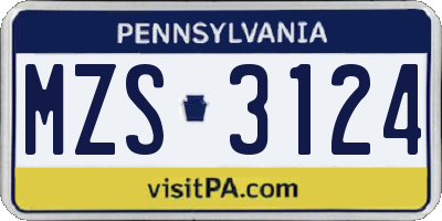 PA license plate MZS3124