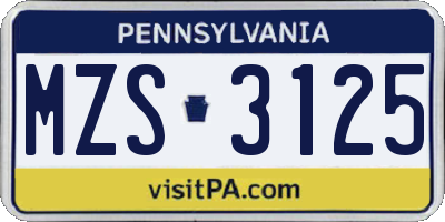 PA license plate MZS3125