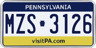 PA license plate MZS3126