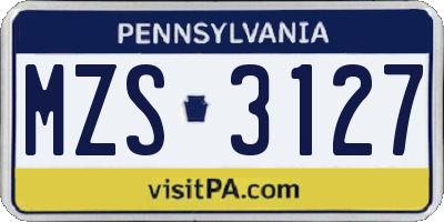 PA license plate MZS3127