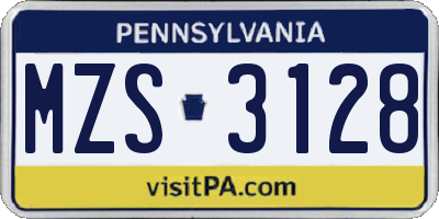PA license plate MZS3128