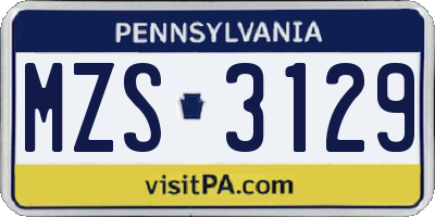 PA license plate MZS3129