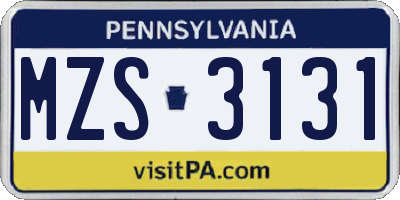 PA license plate MZS3131