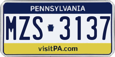 PA license plate MZS3137