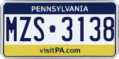 PA license plate MZS3138