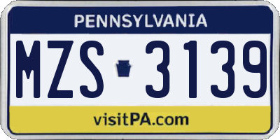 PA license plate MZS3139