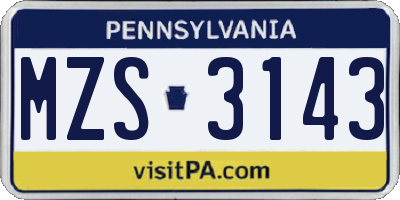 PA license plate MZS3143