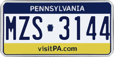 PA license plate MZS3144