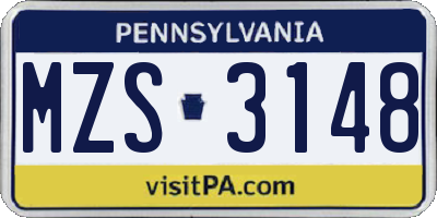 PA license plate MZS3148