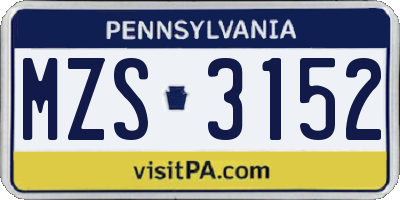 PA license plate MZS3152