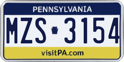 PA license plate MZS3154