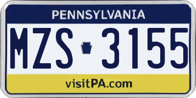 PA license plate MZS3155