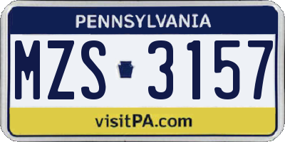 PA license plate MZS3157