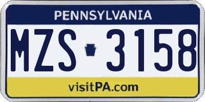 PA license plate MZS3158