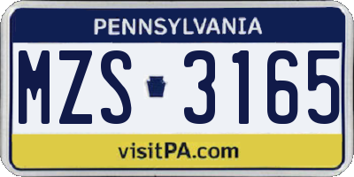 PA license plate MZS3165