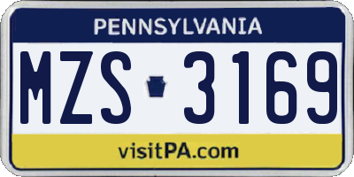 PA license plate MZS3169